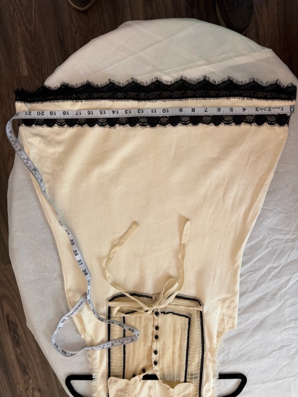 Free People Cream Boho Mini Dress Lace Trim Bib Front Tie Waist Size M - Picture 8 of 10